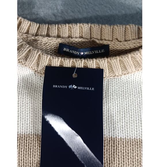 Brandy Melville Cream & Camel Striped Knit Sweater One Size Oversized EU 38 - Picture 4 of 7